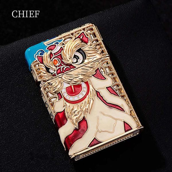 Главная металлическая проволочная эмаль Emed Lion Dance Kerosene Lighter Vintage Glind -glive -зажигание высококачественные сигаретные аксессуары