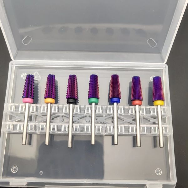 Medizin 7pcs/Set New Purple 5in1 Tapered Safety Carbid -Nagelbohrer mit geschnittenen Bohrern Carbid -Fräser für Maniküre GEL entfernen Gel