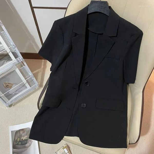 Ternos femininos 2024 Mulheres Jaqueta Blazer verão fino coreano solto de manga curta de peito de peito único Slim Coat Casual Tops Casual Ladies