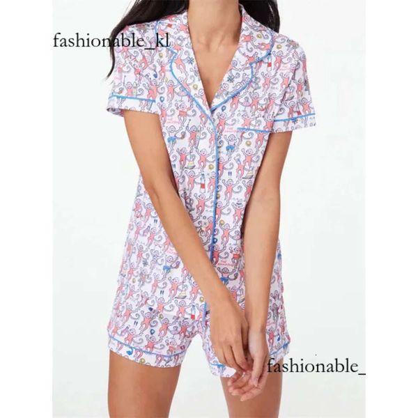 Damen süße Roller Kaninchen-Pyjamas Y2k Affen vorgefertigt vor dem Druck 2-teiliger Pyjama-Set kurzarmes Hemd PJ Shorts Casual Wear 133