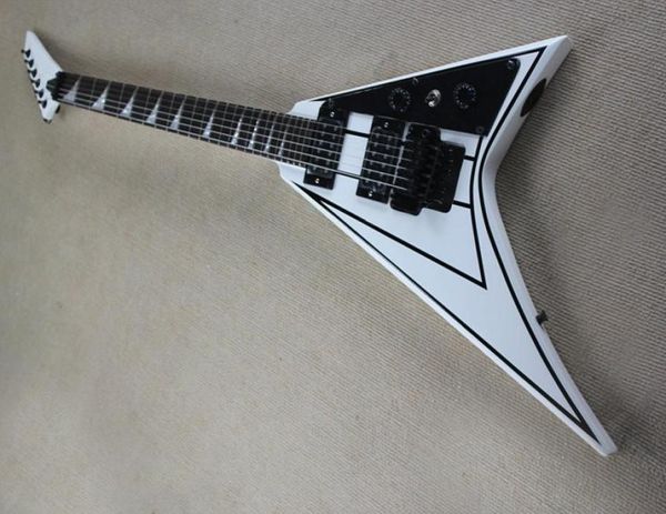 Factory Custom V Form White E -Gitarre mit schwarzem Stripsblack Hardwarefloyd Rose Bridgecan werden Customized9891060