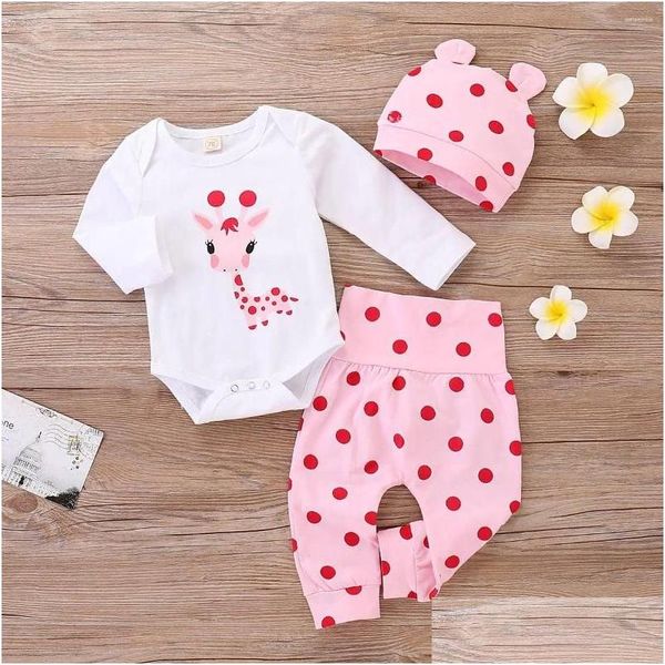 Set di abbigliamento Lapa 0-18 mesi Abito da bambina Autumn Autunno Casualmente Polka Polka Maglietta a maniche lunghe Cappello 3pcs Set da ragazze neonati Otjox Otjox