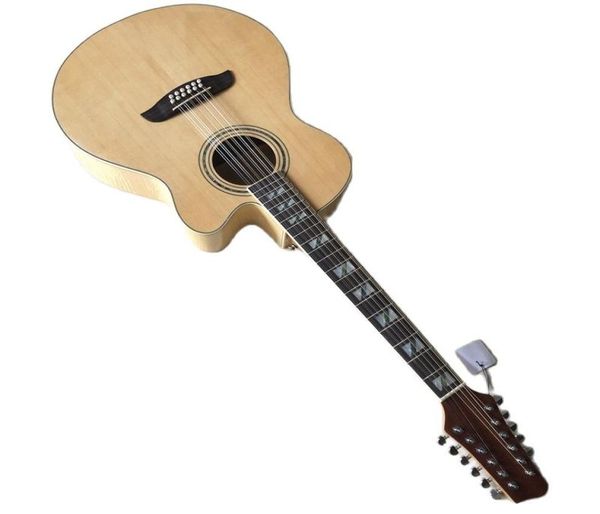 Chitarra acustica a 12 corde a fiamma in legno solido elettrico Cutway acero con EQ High Grade1681215