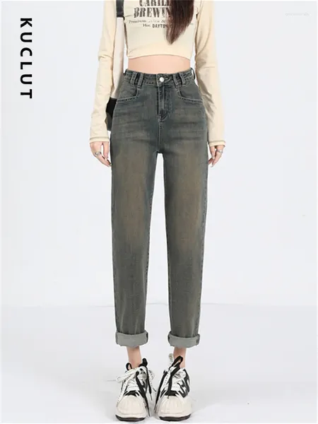 Frauen Jeans Kuclut Vintage für Frauen Herbst 2024 Fashion Casual Locker Lose Tailled Chic Stech Bein Harem Hosen