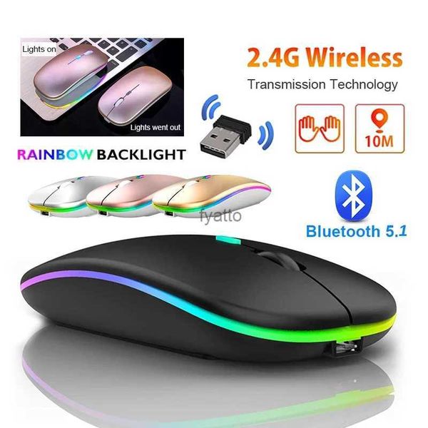 Dizüstü bilgisayarlar için fareler kablosuz fare Bluetooth RGB şarj bilgisayar sessiz LED arka ışık ergonomik oyunu H240407