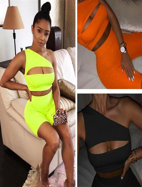 Summer Women 2 Two Sports Sports Sports Neon Tracksuit Sexy Taglia One Off One Off Show Crop Shorts Shorts Set di gambe Sude Outfi7843221