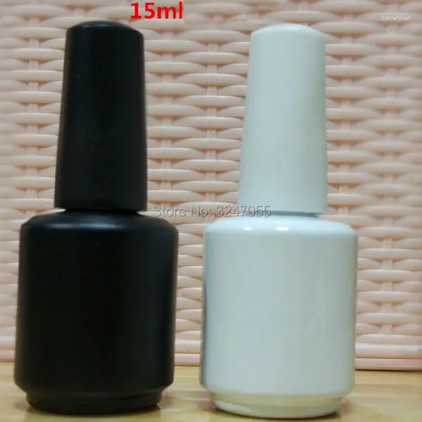 Garrafas de armazenamento 15 ml de vidro branco/preto preto garrafa reciclável em recipiente de polimento de arte vazio com um gel de escova de tampa