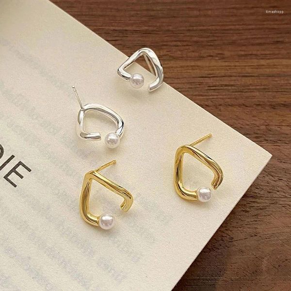 Серьги для стадаров Qmcoco Simple Pearl for Women Metal Geometric Elegant Demperate Demperament Accessory