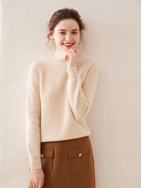 Kadınların Sweaters Aliselect Dişli iğne Sonbahar Kış Kaşmir Kazak Kadın Mock-Beeck Pullover Sıcak Örme Üst Giysileri