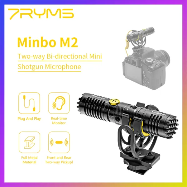 Mikrofone 7RYMS MINBO M2 TWOWAY BIDirektionales Mini -Schrotflintenmikrofon für DSLR -Kamera/Smartphone -Videoaufzeichnung (3,5 mm TRS)