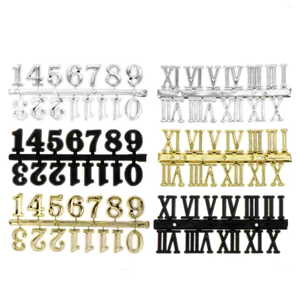 Wanduhren 6 PCs Uhr Zubehör DIY -Nummer Gold Buchstaben Aufkleber Handbuch Römische digitale Zahlen Kunststoff Ersatz schwarz