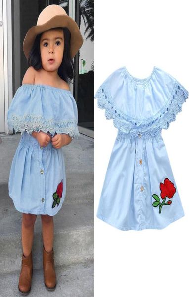 Vestido de verão para bebê infantil garotinha menina criança princesa renda jeans offshoudler algodão