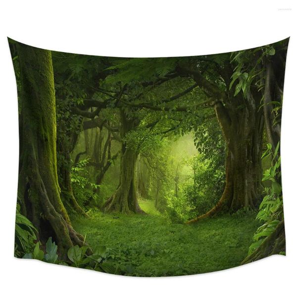 Wandteppiche mysteriöser Waldgrün Wald Hippie Wandteppich Wand Hanging Strandzimmer Dekor Tuch Teppich Yogamatten Blechsofa Decke