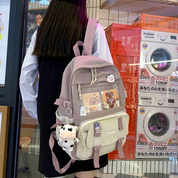 Rucksack große Kapazität Rucksäcke Frauen Kontrast Farbdesign Leinwand Taschen Reisen Einkaufsbilde Patchwork Knapsacks Handtaschen Handtaschen