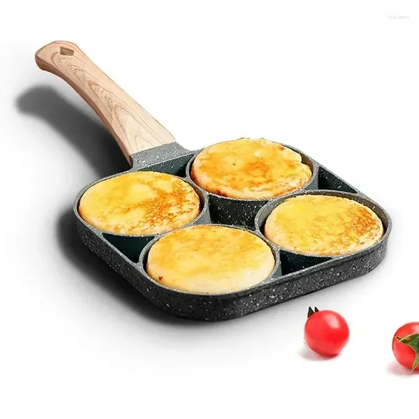 Tavalar 1pc Hanehalkı Yapışmaz Omlet Pot Yumurta Hamburu Hamburger Biftek (4 Delik) Kahvaltı İndüksiyon Ocak küçük kızartma tavası