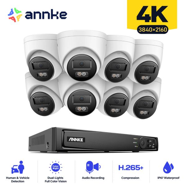 Sistem Annke 4K Ultra HD POE Video Gözetim Sistemi 8CH NVR 8MP Güvenlik Kameraları Kayıt cihazı CCTV Kiti Ses Kayıt 3K IP Kamera