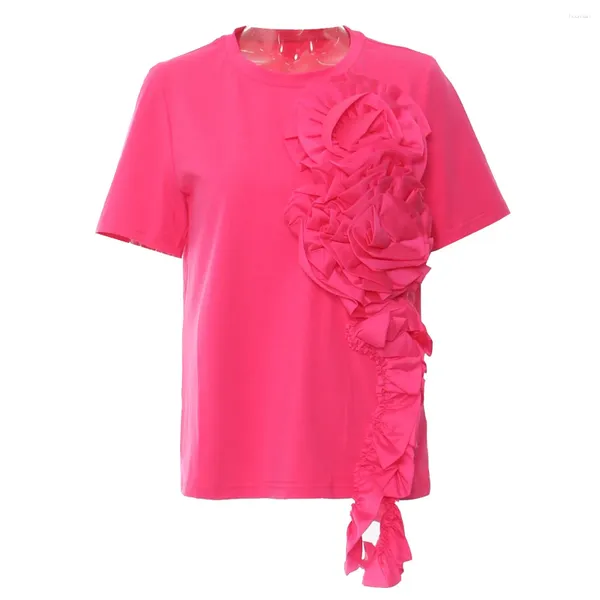 Magliette da donna in stile coreano magliette casual a fit sciolte top 3d fiore stringa a filo rotondo t-shirt a maniche corte donne estate y2k