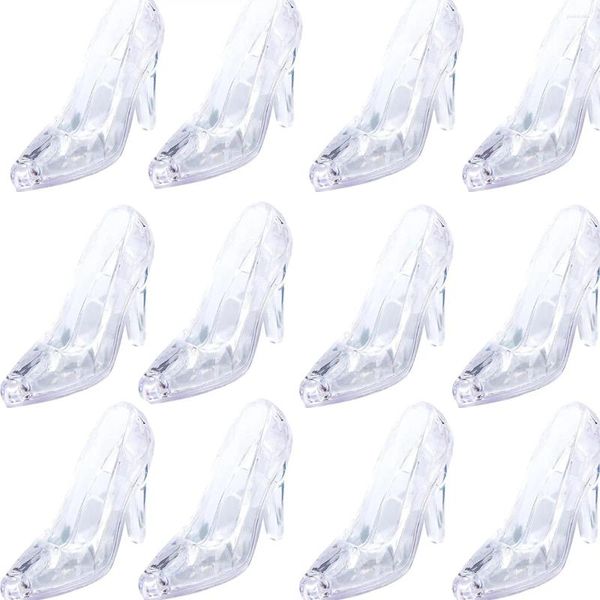 Supplência de festa 12pcs 3,5 polegadas Mini acrílico salto alto Princess Crystal Shoes transparente Decoração de casamento
