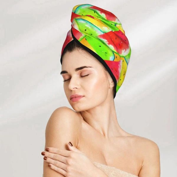 Handtuch Mädchen Haar Trocknungshut Aquarell Wassermelonscheiben Kappe Bad Mikrofaser -Absorption Turban