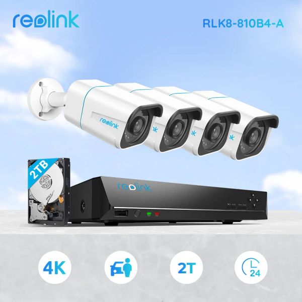 Peças Reolink Smart 4K Security Camera System Poe 24/7 Gravação de 2tb HDD Pessoa/Detecção de Vídeo de Vídeo de 8MP RLK8810B4A