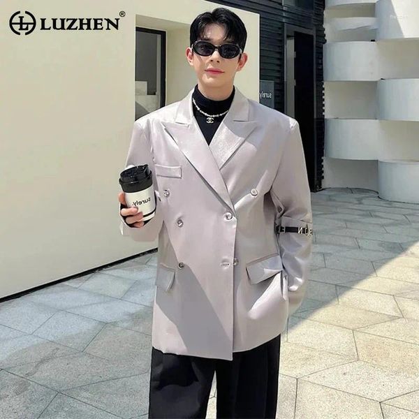 Ternos masculinos Luzhen 2024 Spring Korean Corean Elegante Double Bastested Casual Blazer Jacket de alta qualidade de luxo masculino LZ2353