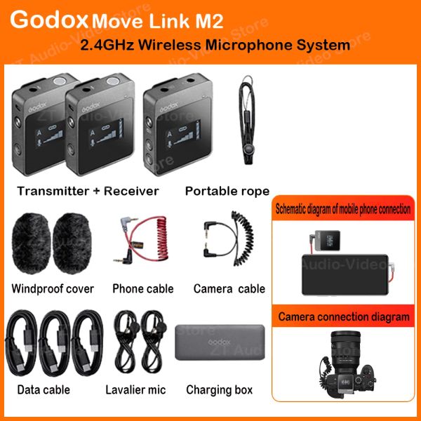 Mikrofone Godox Movelink M2 M1 Mikrofon 2.5G Senderempfänger Wireless Lavalier -Mikrofon für iPhone Telefon DSLR -Kamera gegen Comica Synco