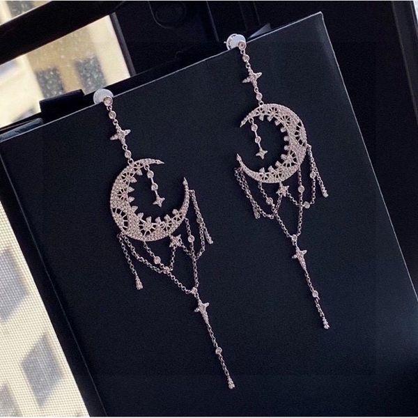 925 Orecchini di nappa di luna stellato d'argento designer Orero di lusso per i ciondoli per le orecchie da donna Accessori per le galla per le galla per le orecchie pericolose.