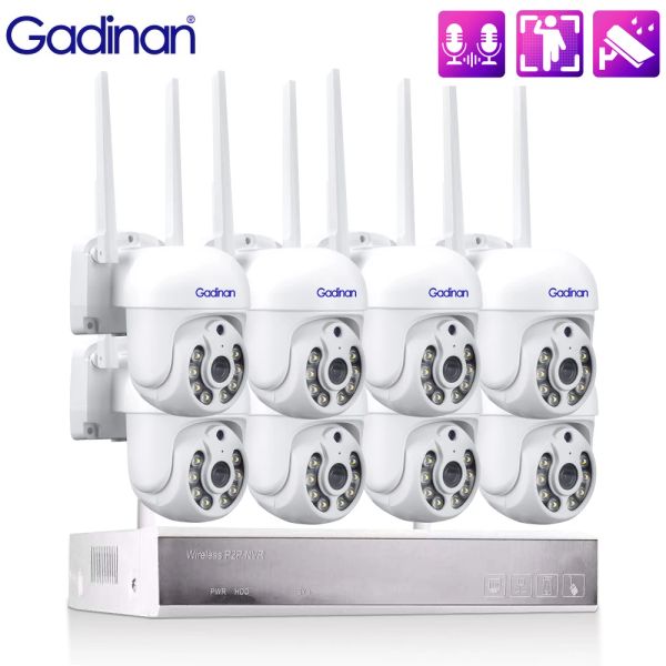 System Gadinan WiFi IP Câmera de segurança NVR Kit de vigilância de vídeo sem fio PTZ PTZ Twoway Audio AI Human Auto Rastreamento CCTV Syst