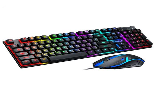 2020 Teclado para jogos com teclado com fio com combinação de mouse com o Kit de jogador de teclado de luz de fundo LED Conjunto de jogos silenciosos para jogos para PC laptop8092695