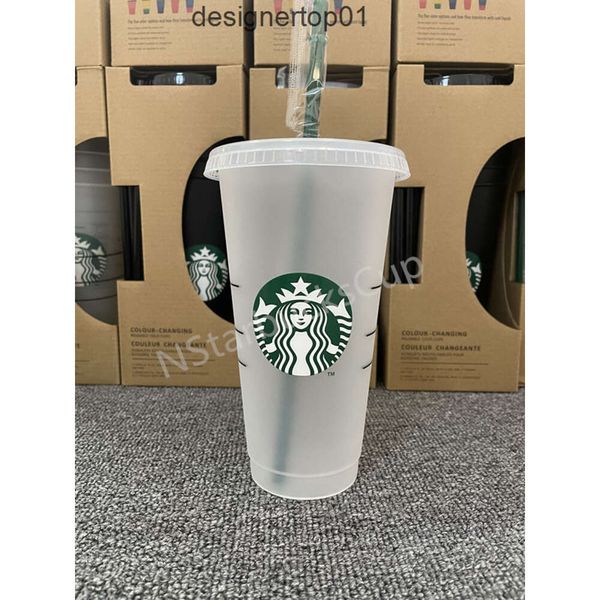 Stanleliness Seregraid Goddess Starbucks 24oz/710ml canecas plásticas canecas plásticas reutilizáveis bebidas claras em forma de pilar de fundo liso Copos de palha 4437 4owz