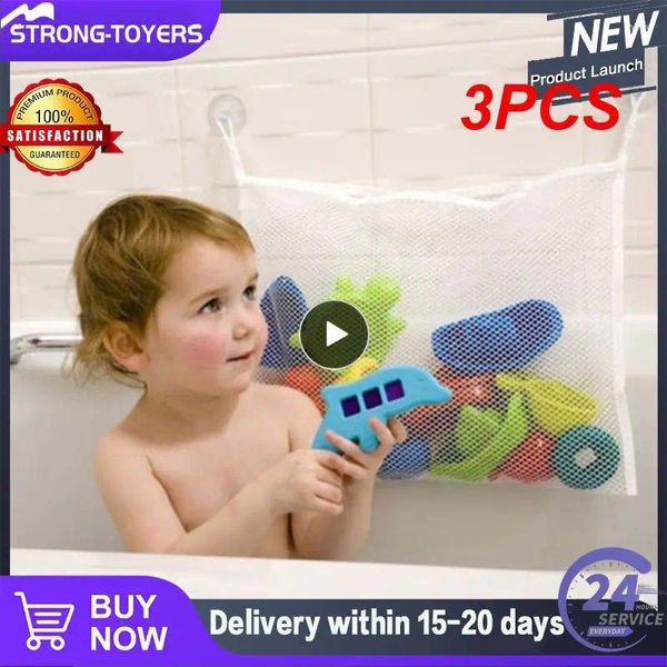 Depolama çantaları 3pcs çevre dostu bebek banyosu oyuncak örgü çanta vantuz türleri duş düzenli organizatör ev