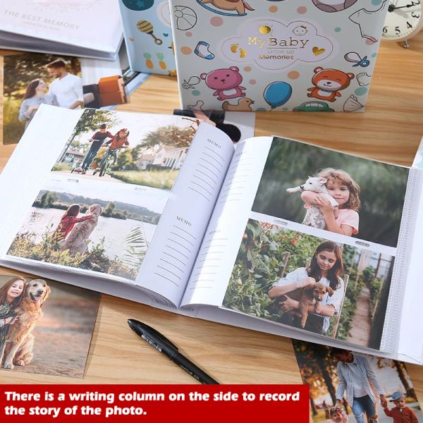 Albümler 6inch Fotoğraf Albümü Writable Children of Children Büyüme Fotoğrafları 200pcs Highcapacity Sert Kabuk Kağıdı İnterleaf Albümler