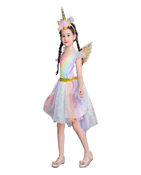 Designer Kleidung Kinder Prinzessin Rainbow Cosplay Tutu Unicorn Kleid für aussehen lebhaft aufmerksamkeit