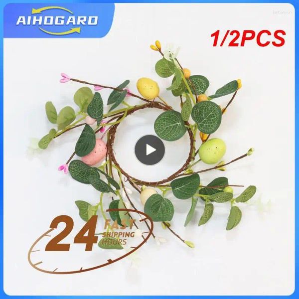 Flores decorativas 1/2pcs ovo de páscoa eucalipto simulação Garland Spring Plant Wreath Kids Favors Feliz Party Gift Home Home