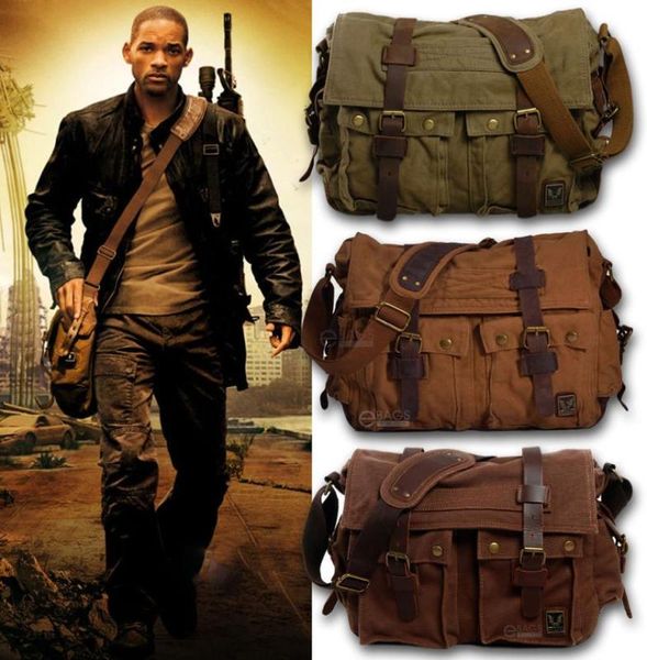 Designer Männer039s Vintage Leinwand Leder Militärtasche XLARGE 15 Laptop Schulter Messenger Bag Crossbody Satchel Outdoor School1572691