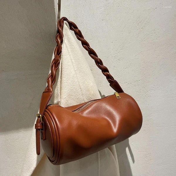 Bolsas de ombro Moda Bolsa de cilindro portátil com um passageiro de cor diagonal de colorido sólido