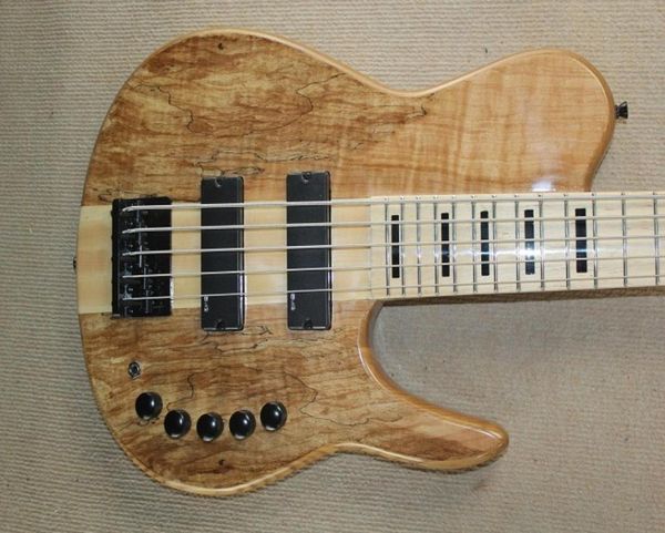 Активная шейка Thru Body 5 Strings Natural Spalted Maple Top Electric Bass Guitar Body Active провода 9 В батарея Black Bloc3246939