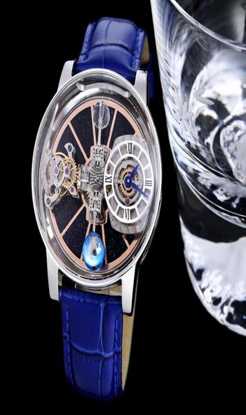 HipHop Chrono Männer Quarz Uhr Blue Map Sky Universe Leder Armbanduhr Männlich Big Diamond Astronomische rotierende Tourbillon Clock9921364