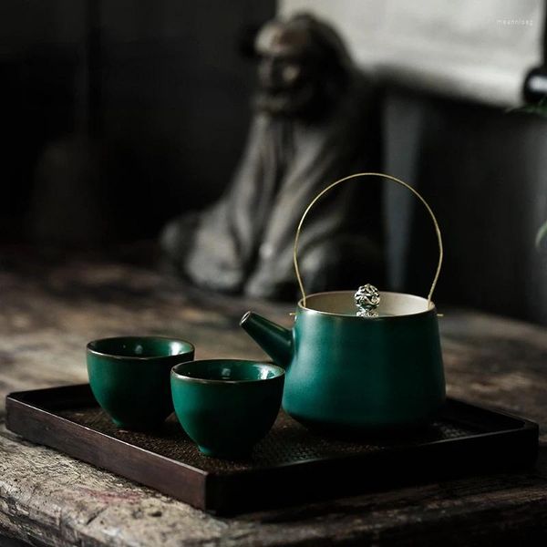 TeAware setleri Çin retro seramik çay seti bir çaydanlık ve iki bardak taşınabilir seyahat Japon tarzı kiriş potu üreticisi 2 kişilik