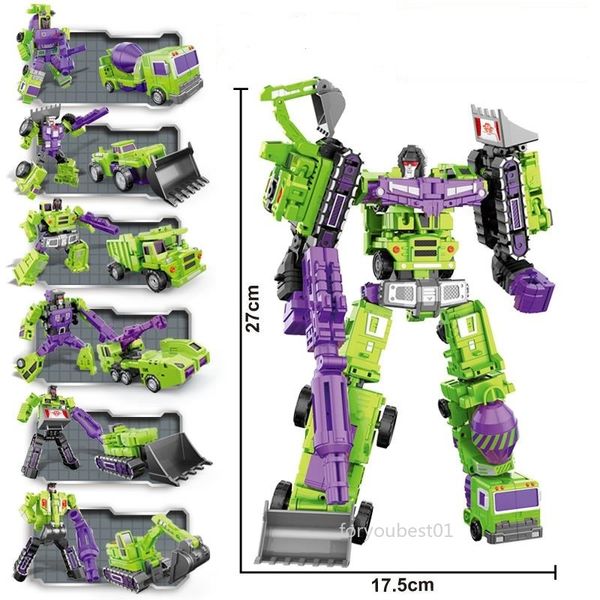 Transformação 6 em 1 modelo mini devastador 27cm figura figura robô peças de metal brinquedos Melhor presente criança criança novo ko