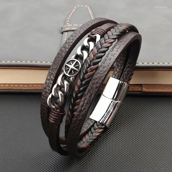 Braccialetti di fascino classico maschile multistrato maschile bracciale esagremista punk in acciaio inossidabile chiusura maschio cranio regali di gioielli perle