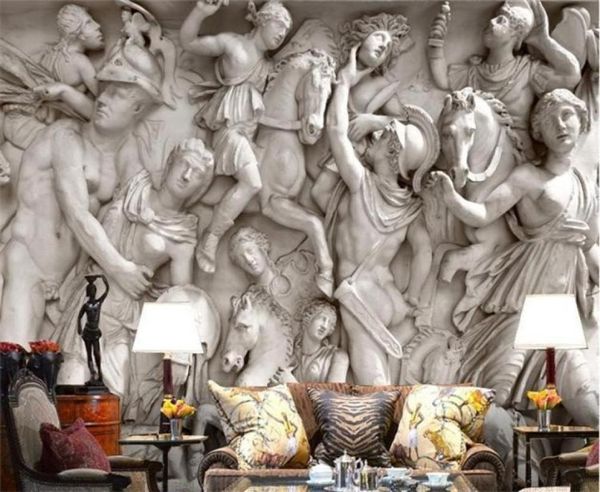 Wallpaper PO Custom Po 3D European Roman Statue Art Wallpaper Restaudente retrò divano da fondo 3D Wallpaper Mural Wall Painting29647984082977