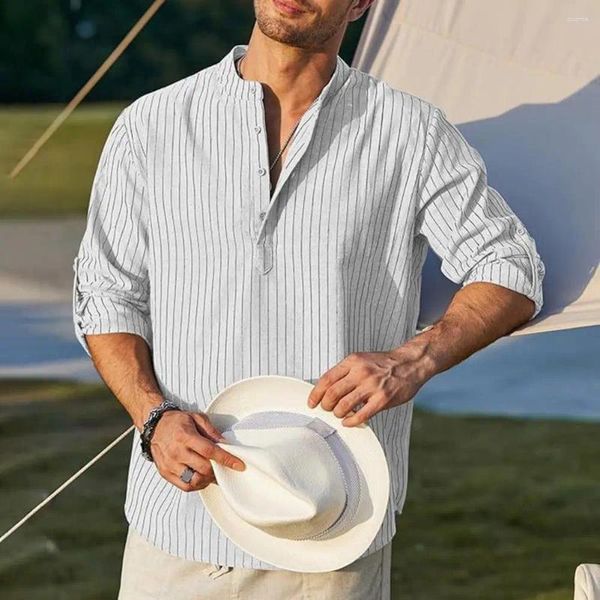 Camicie casual da uomo camicia da colletto elegante a strisce con dettaglio gemella morbido tessuto traspirante per primavera autunno