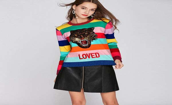 Women Rainbow Pallover Malestres Femmme Round Neck Membroidery Tiger Amata colorate maglione a maniche lunghe a strisce a strisce inverno inverno 4649239