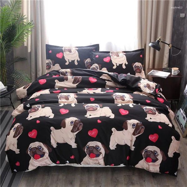 Conjuntos de roupas de cama 30 PUG preto Coração de cão de cã