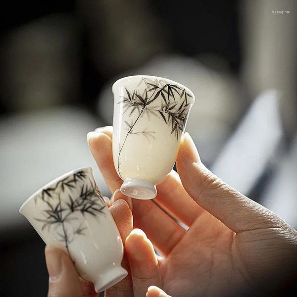 Xícaras picadas antigas pintadas à mão Bamboo Copa de chá em casa Cerâmica de chá mestre conjunto de acessórios Juxiang Drink DrinkWare