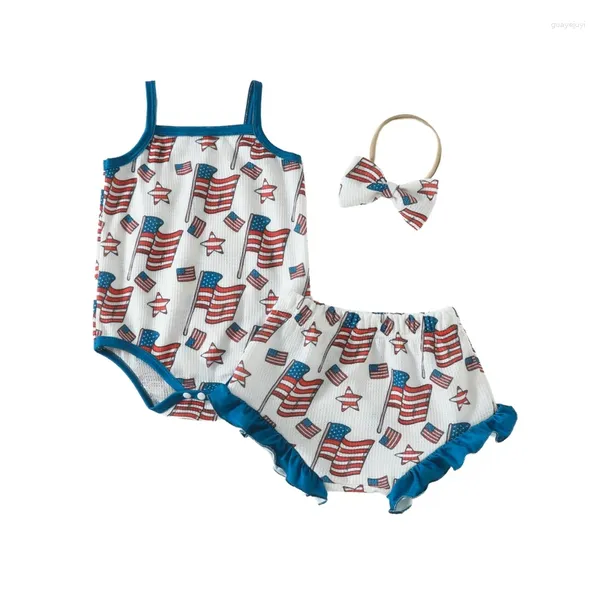 Set di abbigliamento BASCH GIRL Outfit il mio 1 ° 4 luglio senza maniche senza maniche Shorts Shorts Fourth Independence Day Set