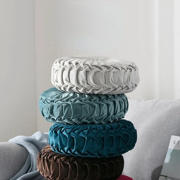 Der neueste gemütliche und stilvolle Home Textil Velvet Round Kissen Pouf in fester Farbe für weiche und bequeme Heimatkoration verwenden