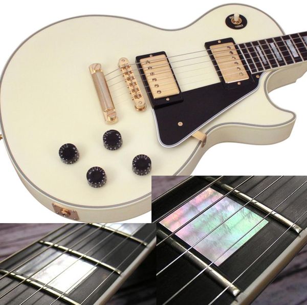 Guitarra elétrica personalizada Vintage Fingerboard de ébano branco Mãe da pérola BindingCover Crets END5334439