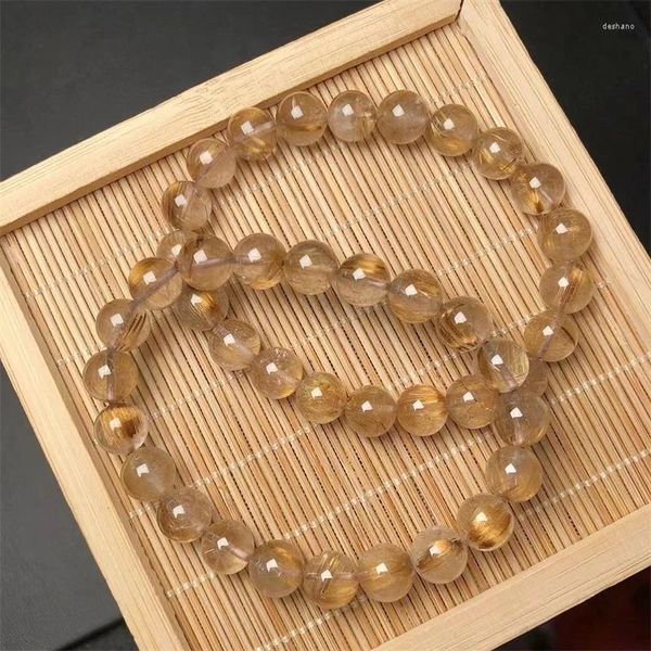 Figurine decorative 8mm Golden Natural Garden quarzo bracciale femmina Fashion Reiki Healing Energy Gemstone Bangles Gioielli da polso